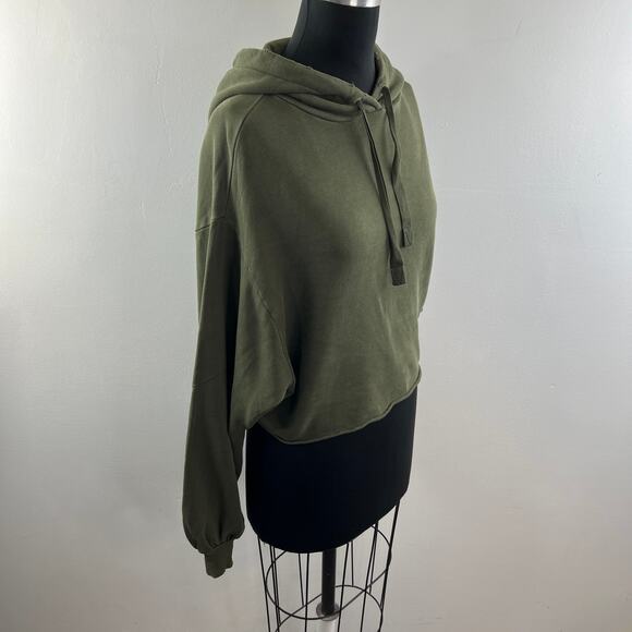 FRAME Cropped Easy Hooded Sweatshirt Vintage Forest Green Pima Cotton Size M - Picture 5 of 10